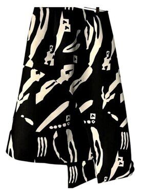 C/MEO Collective Abstract Black & White Patterned Asymmetrical Skirt Size Small